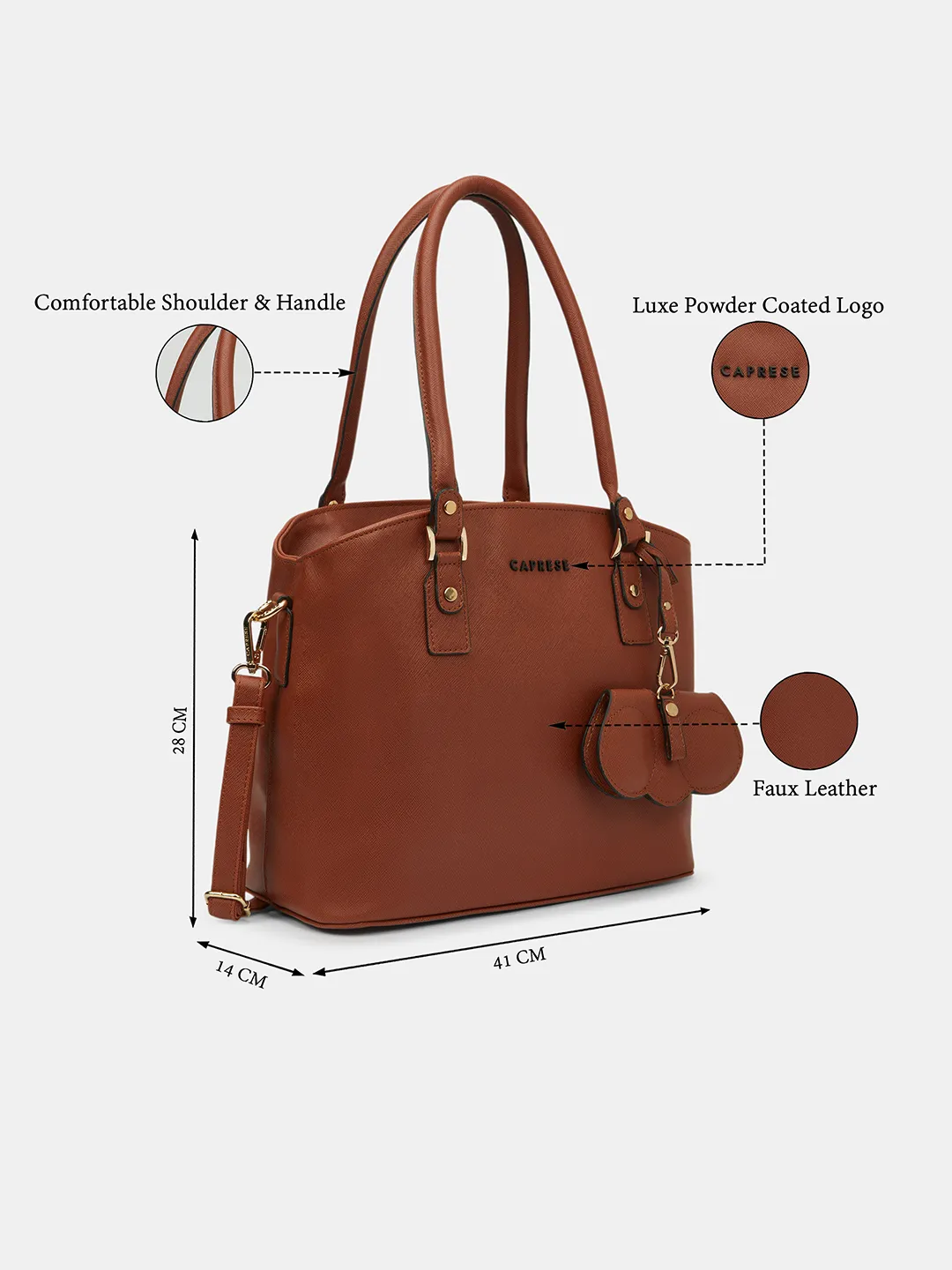 Caprese Lexi Medium Tan Satchel Bag - Image 8