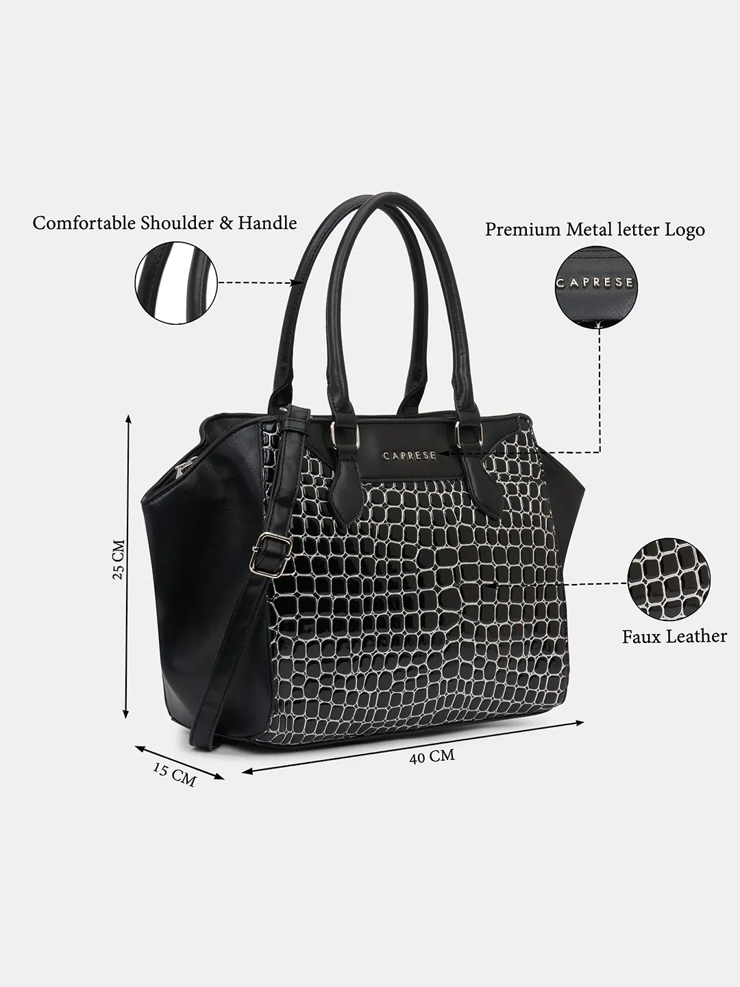 Caprese Lily Large Black / Silver
 Satchel Bag - Image 8