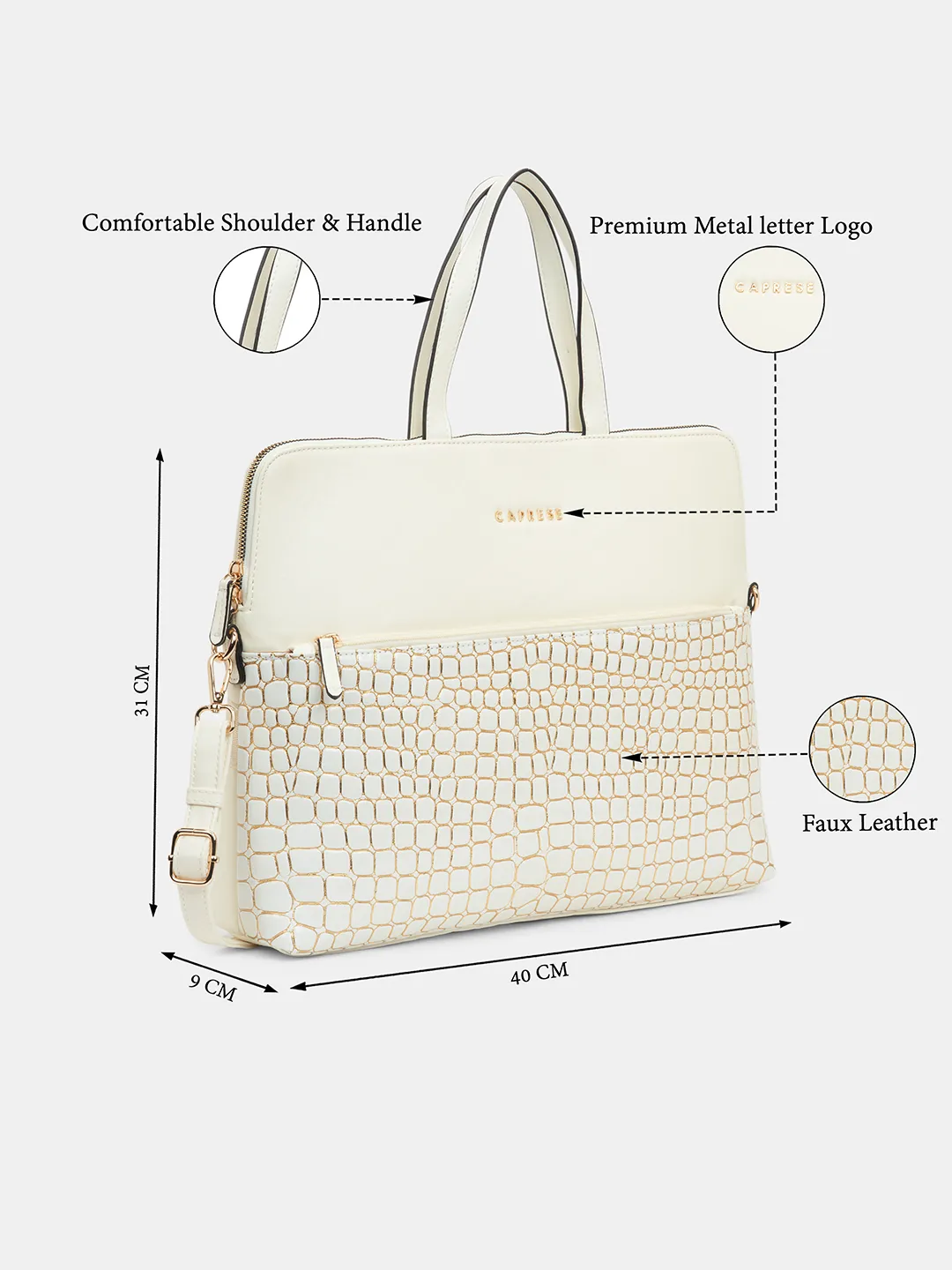 Caprese Lily Large White Gold Laptop Bag - Image 8
