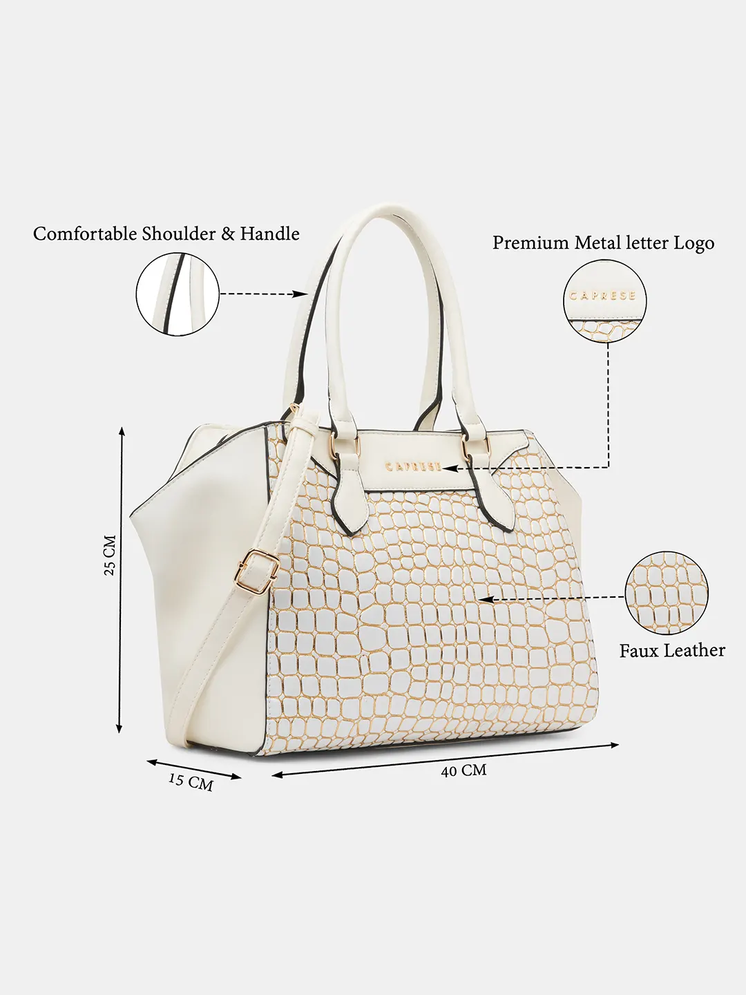 Caprese Lily Large White Gold Satchel Bag - Image 8