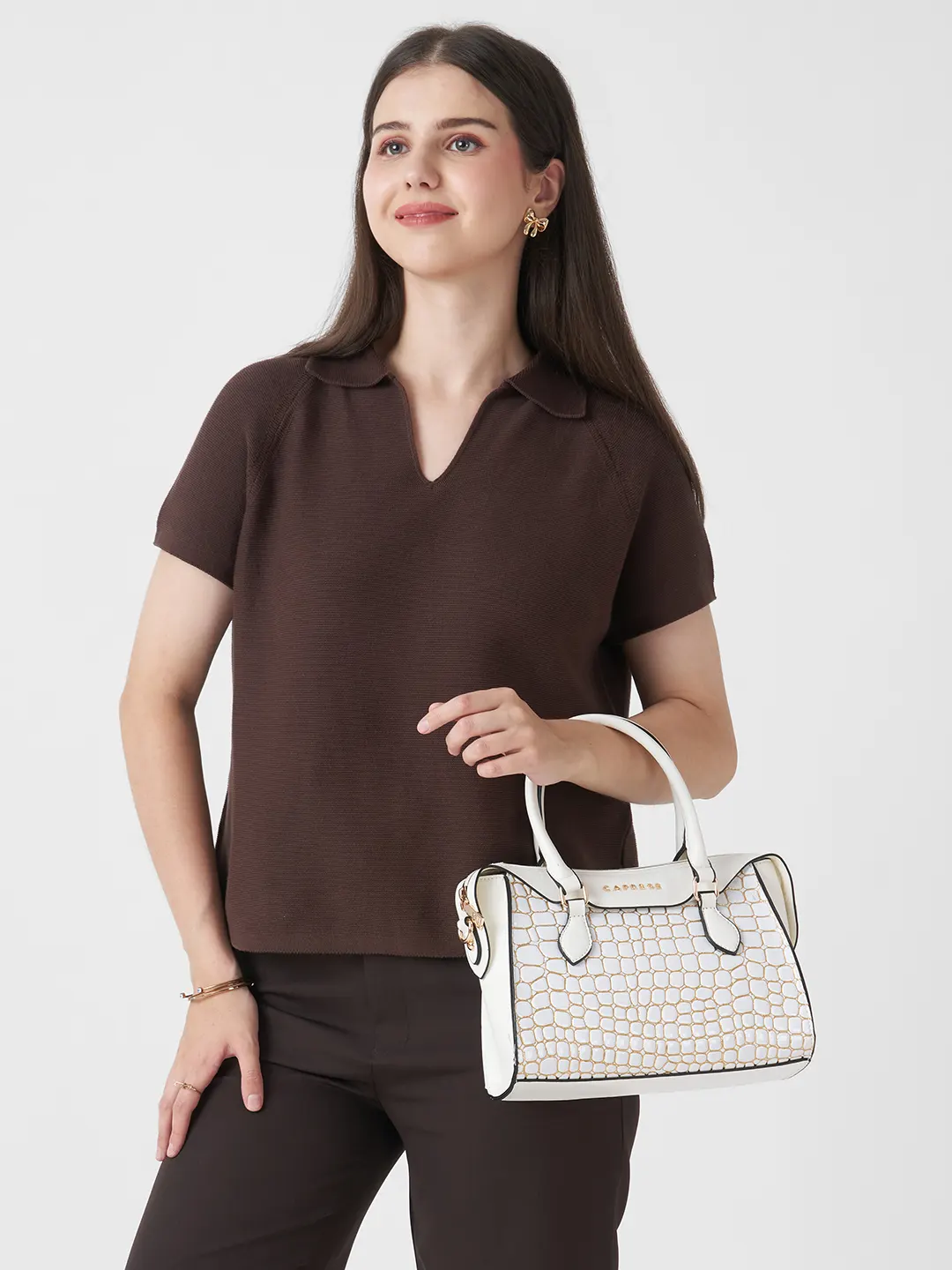 Caprese Lily Small White Gold Satchel Bag - Image 2