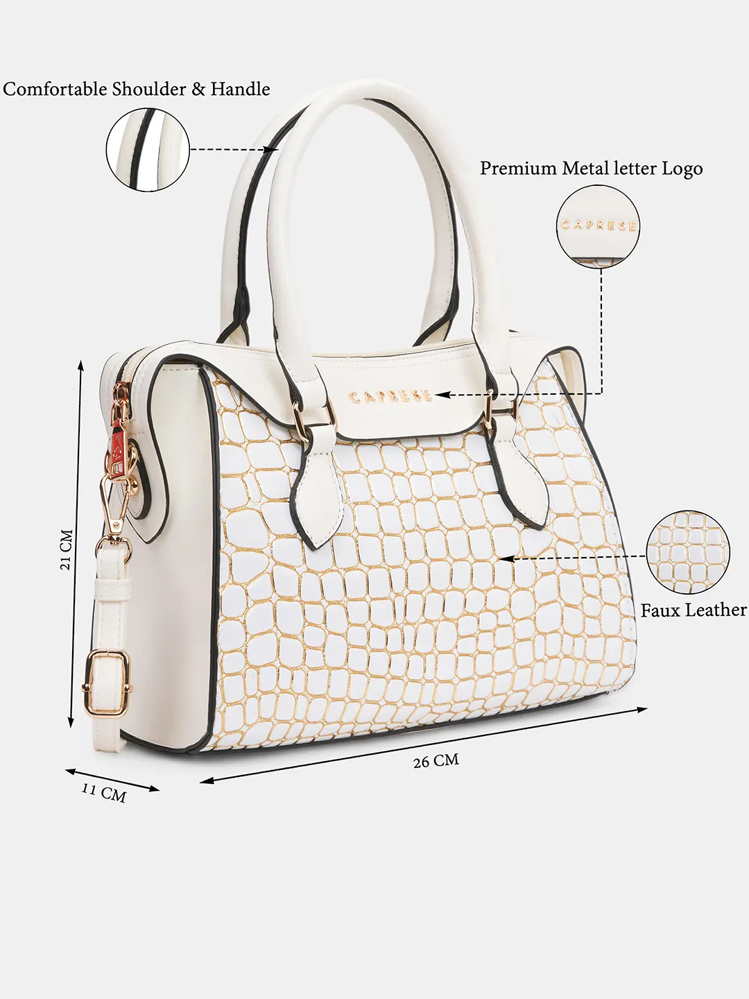 Caprese Lily Small White Gold Satchel Bag - Image 8