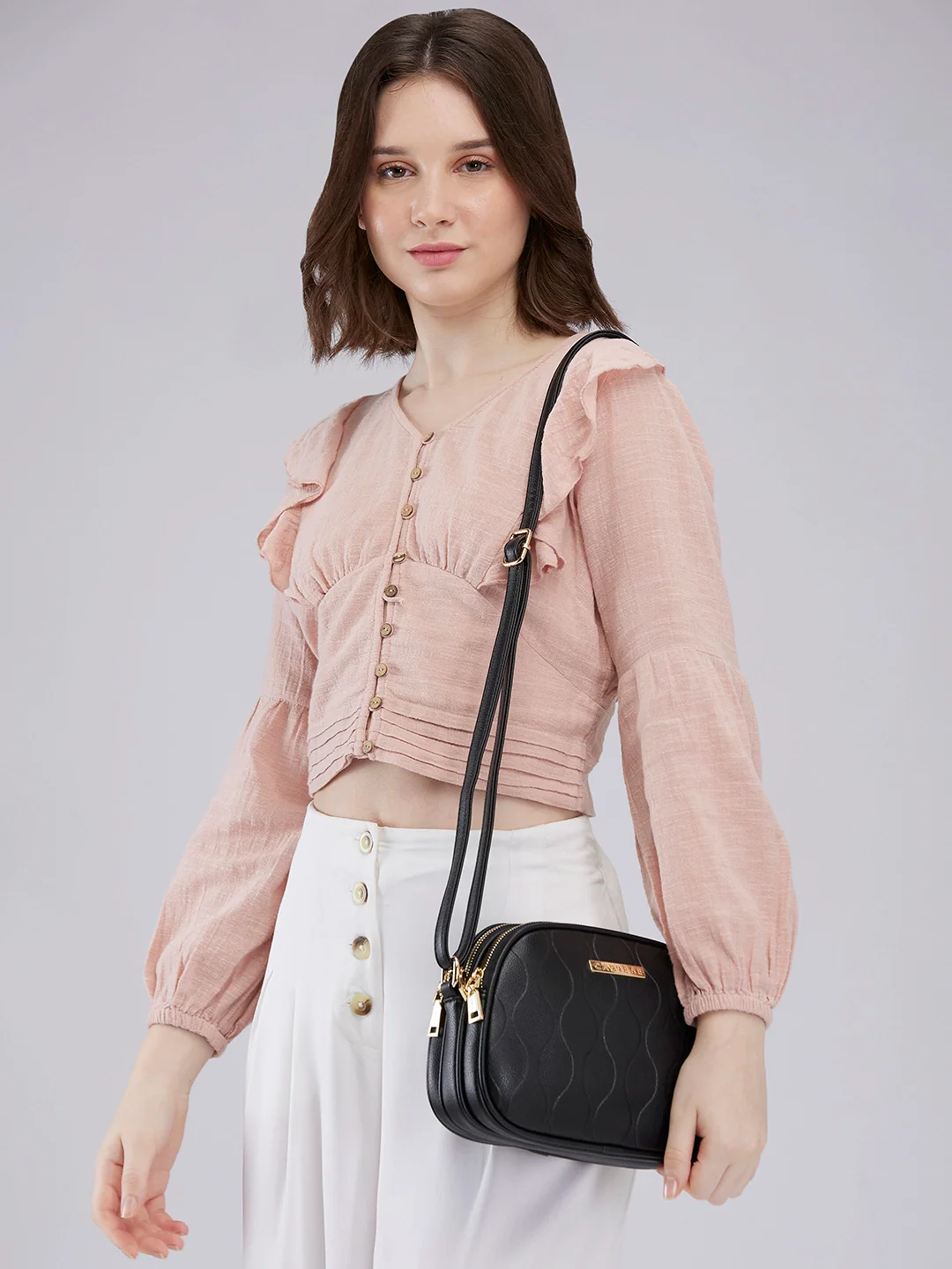 Caprese Linz Medium Black Sling Bag - Image 13