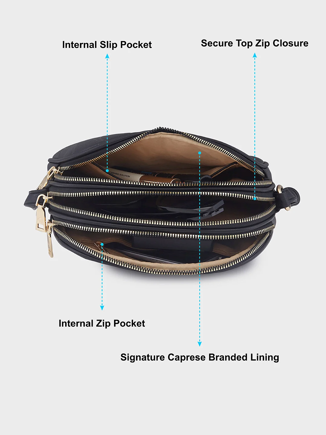 Caprese Linz Medium Black Sling Bag - Image 8
