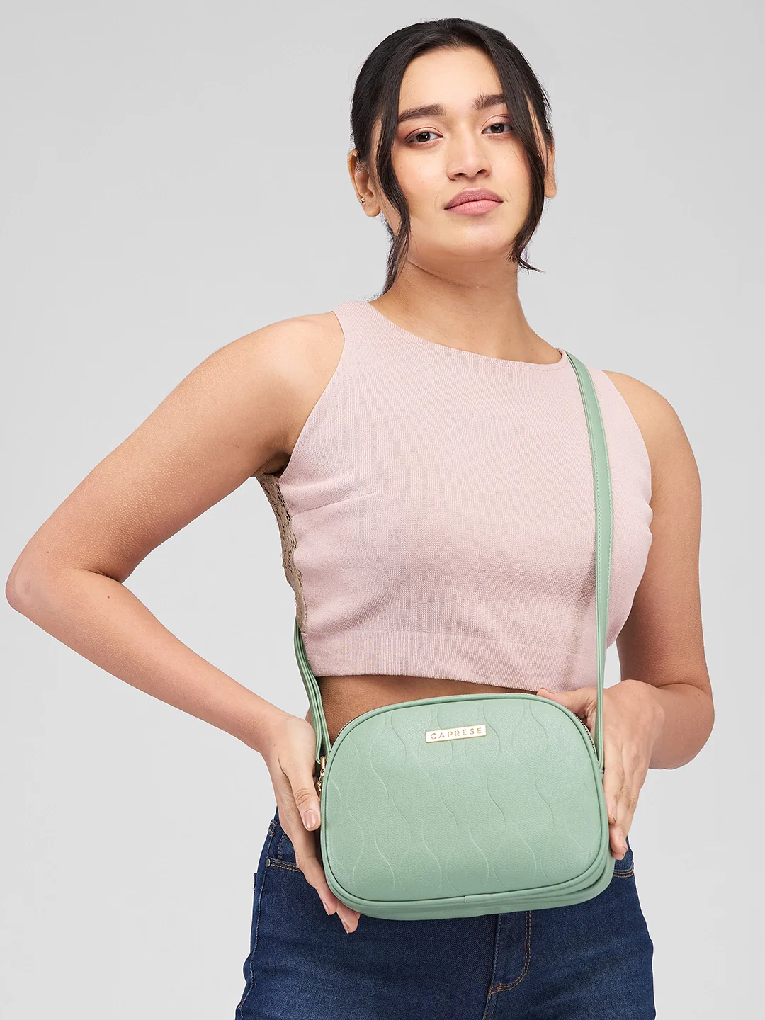 Caprese Linz Medium Green Sling Bag - Image 13