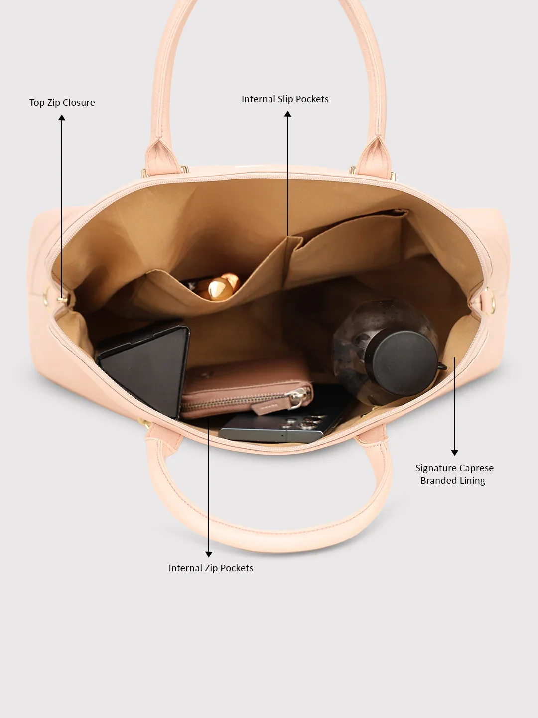 Caprese Lisa Medium Light Pink Satchel Bag - Image 10