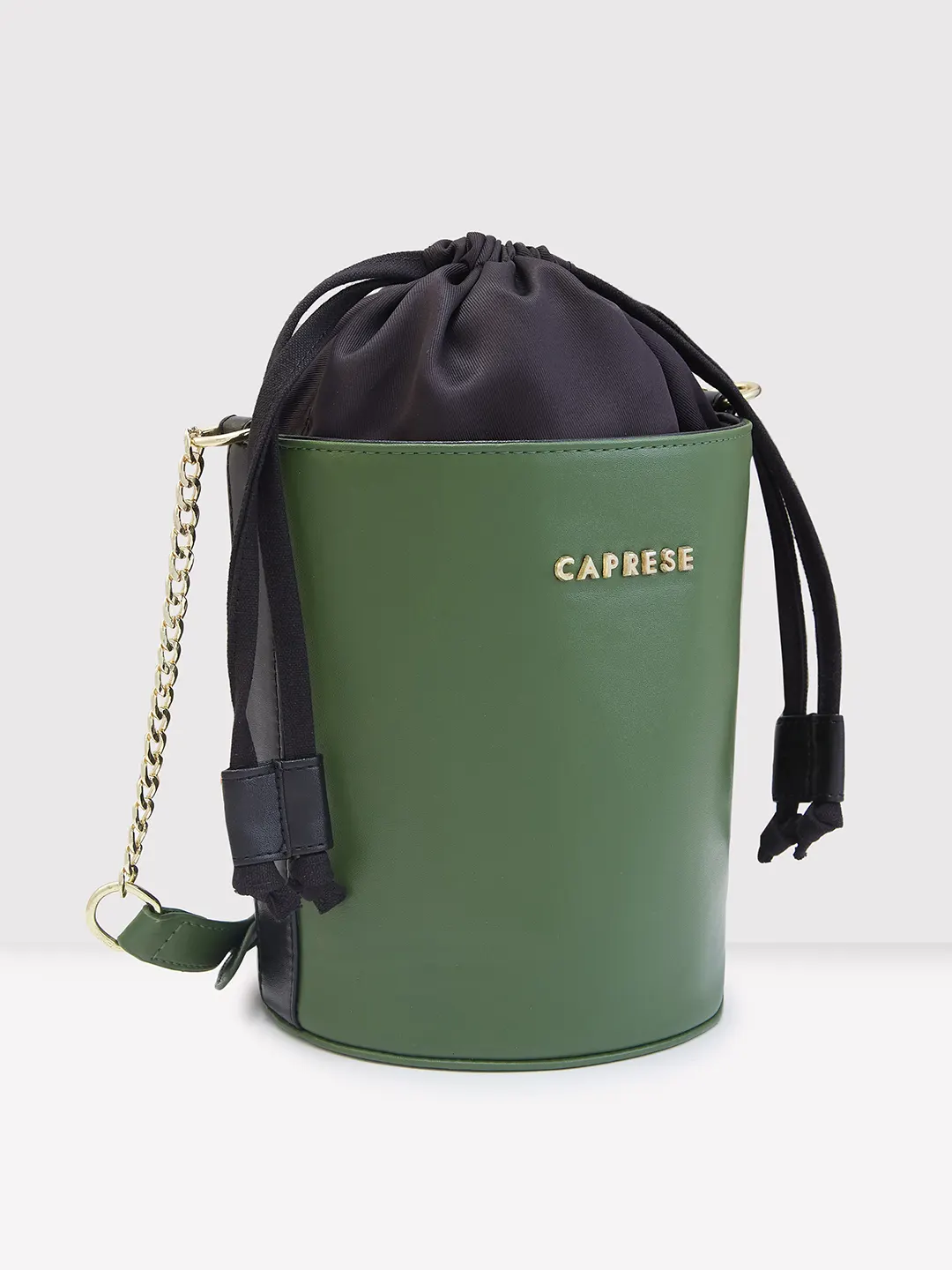 Caprese Lizzy Medium Olive Drawstring Sling Bag - Image 3
