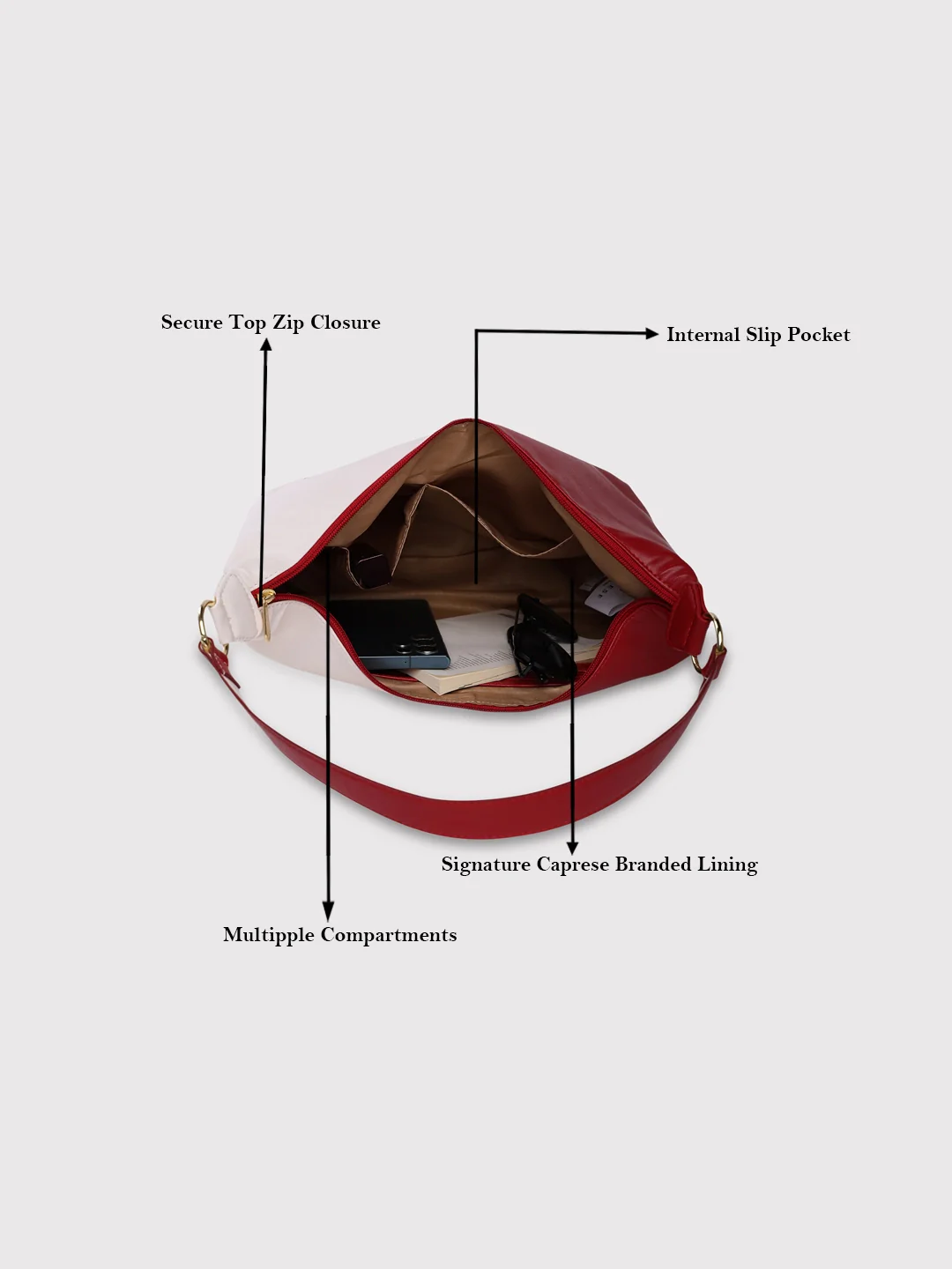 Caprese Lizzy Medium Red Hobo Bag - Image 8