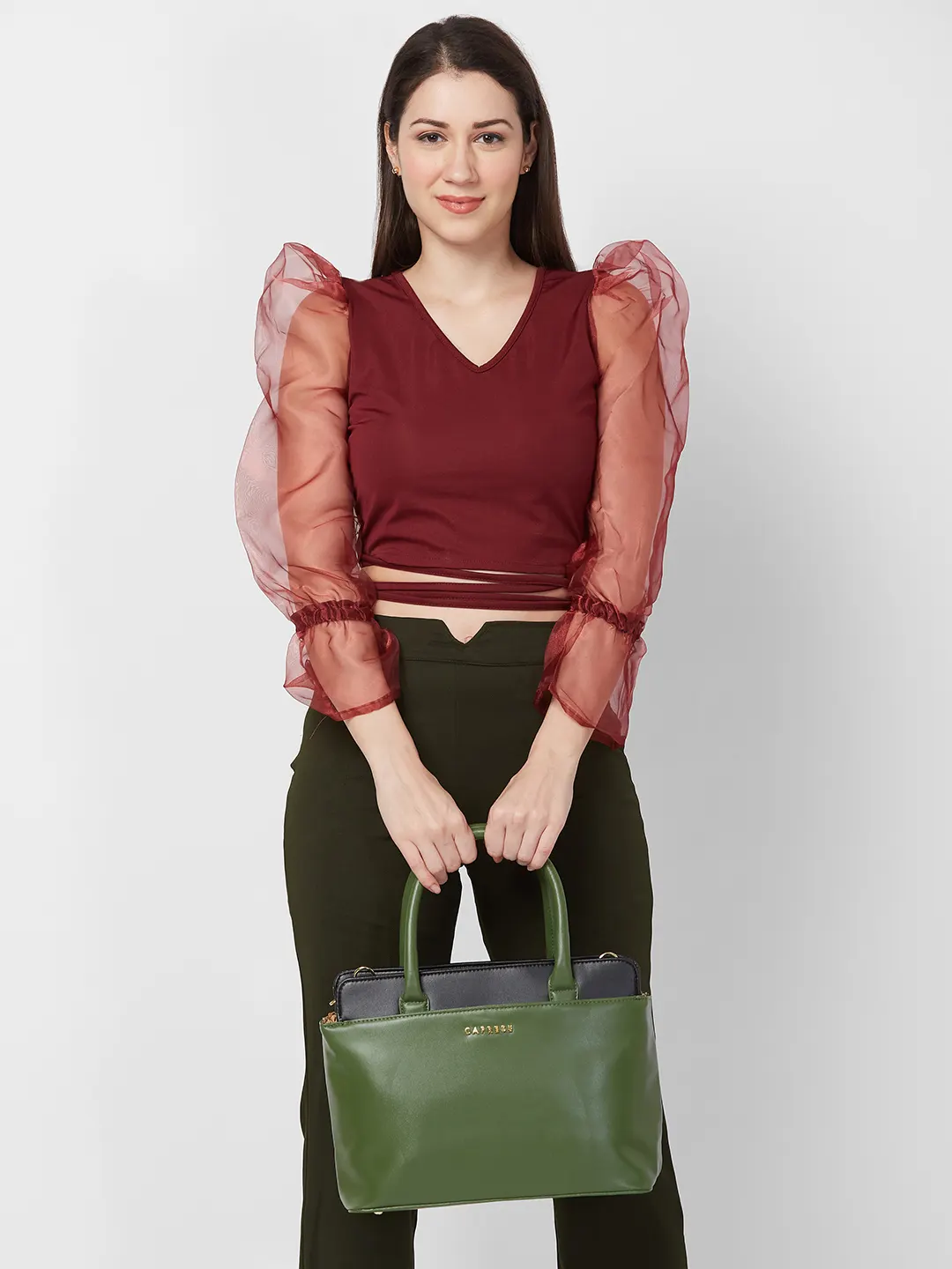 Caprese Lizzy Medium Olive Satchel Bag - Image 12