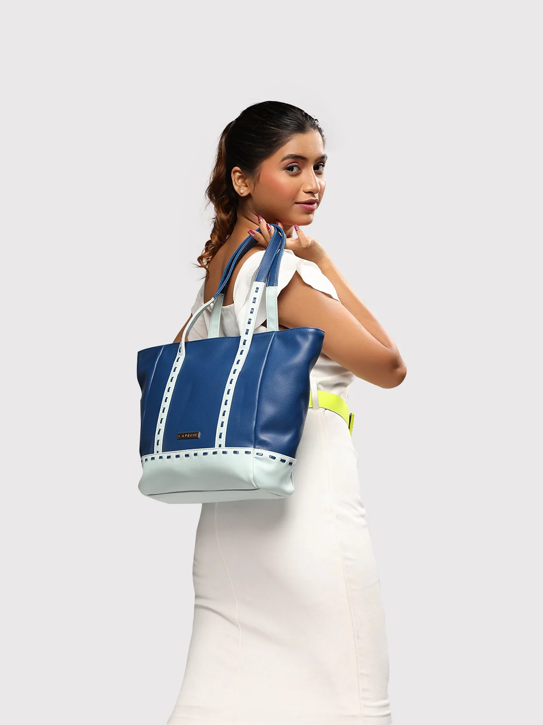 Caprese Lucca Medium Solid Navy Tote Bag - Image 13