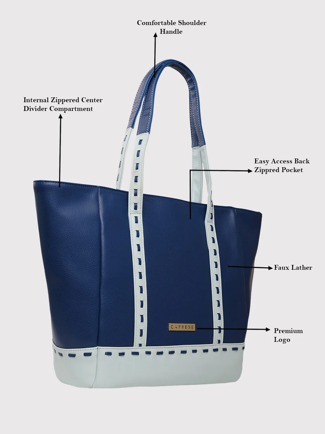 Caprese Lucca Medium Solid Navy Tote Bag - Image 3