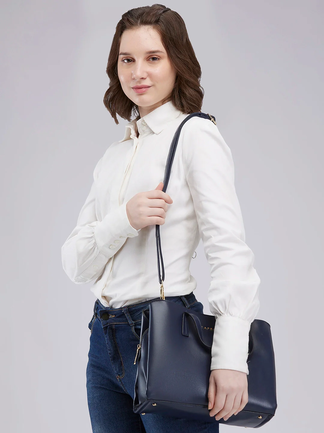 Caprese Lucie Medium Navy Satchel Bag - Image 2