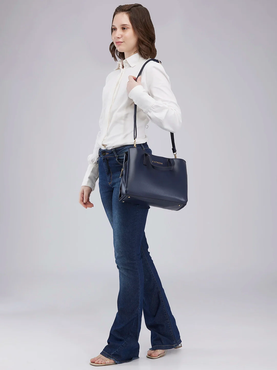 Caprese Lucie Medium Navy Satchel Bag - Image 3