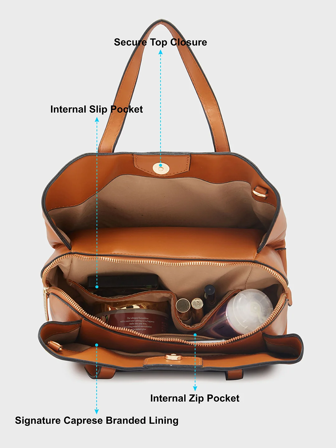 Caprese Lucie Medium Tan Satchel Bag - Image 8