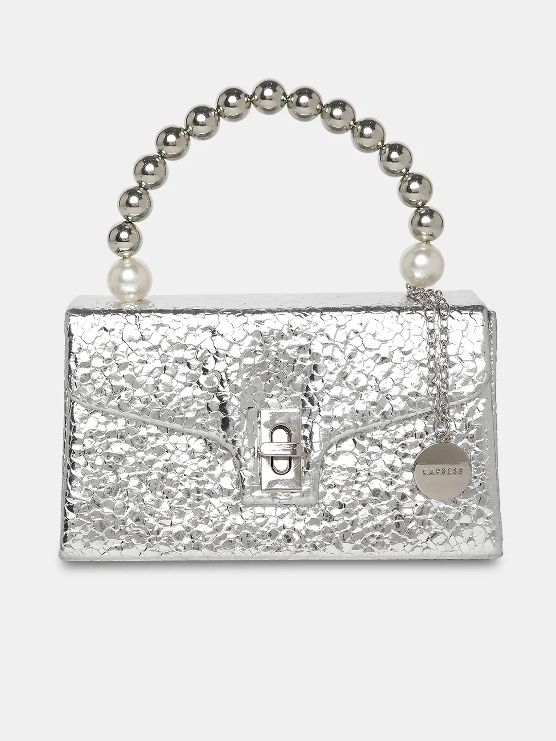 Caprese Lucy Pearl Small Silver Clutch