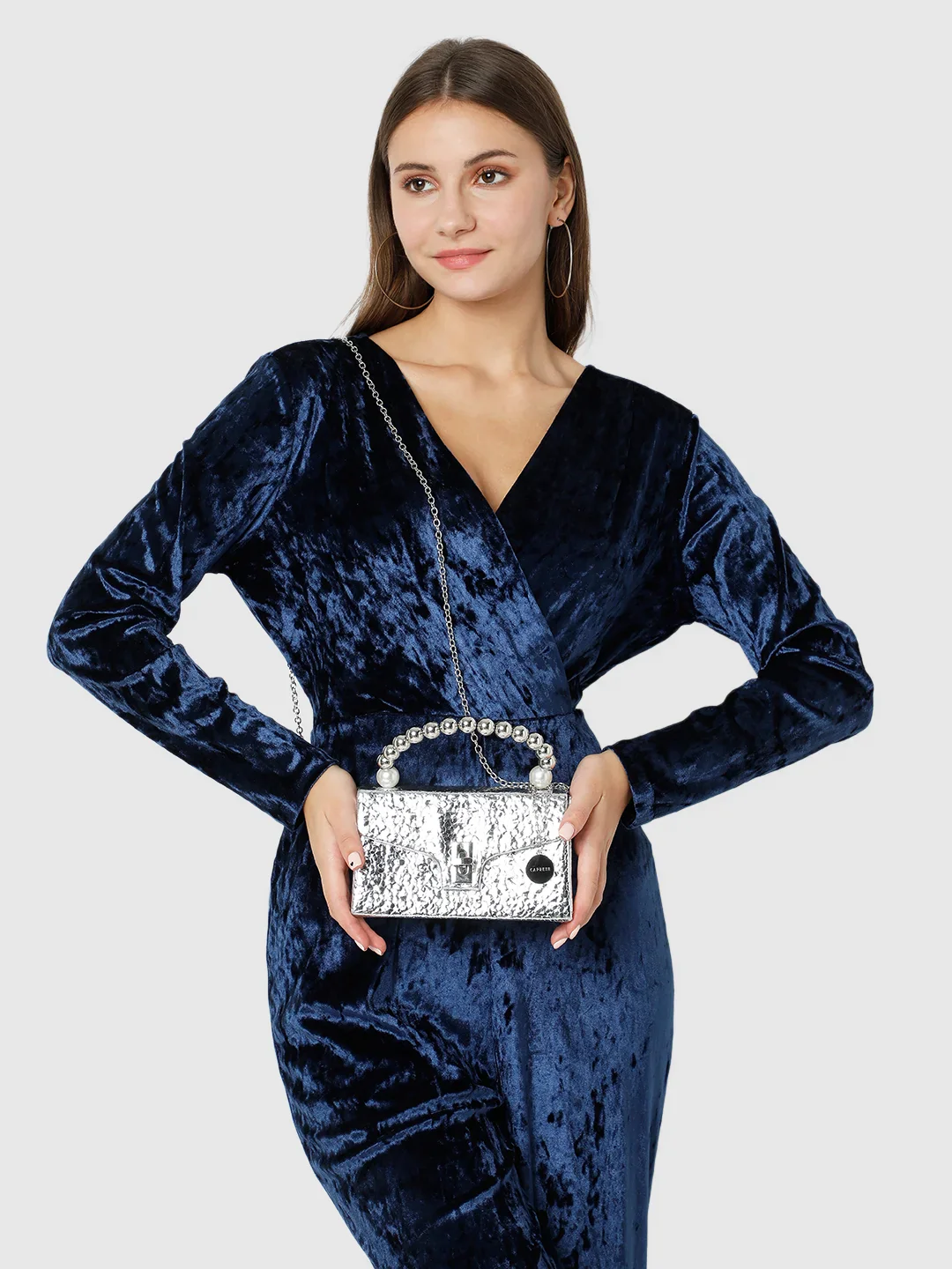 Caprese Lucy Pearl Small Silver Clutch - Image 3
