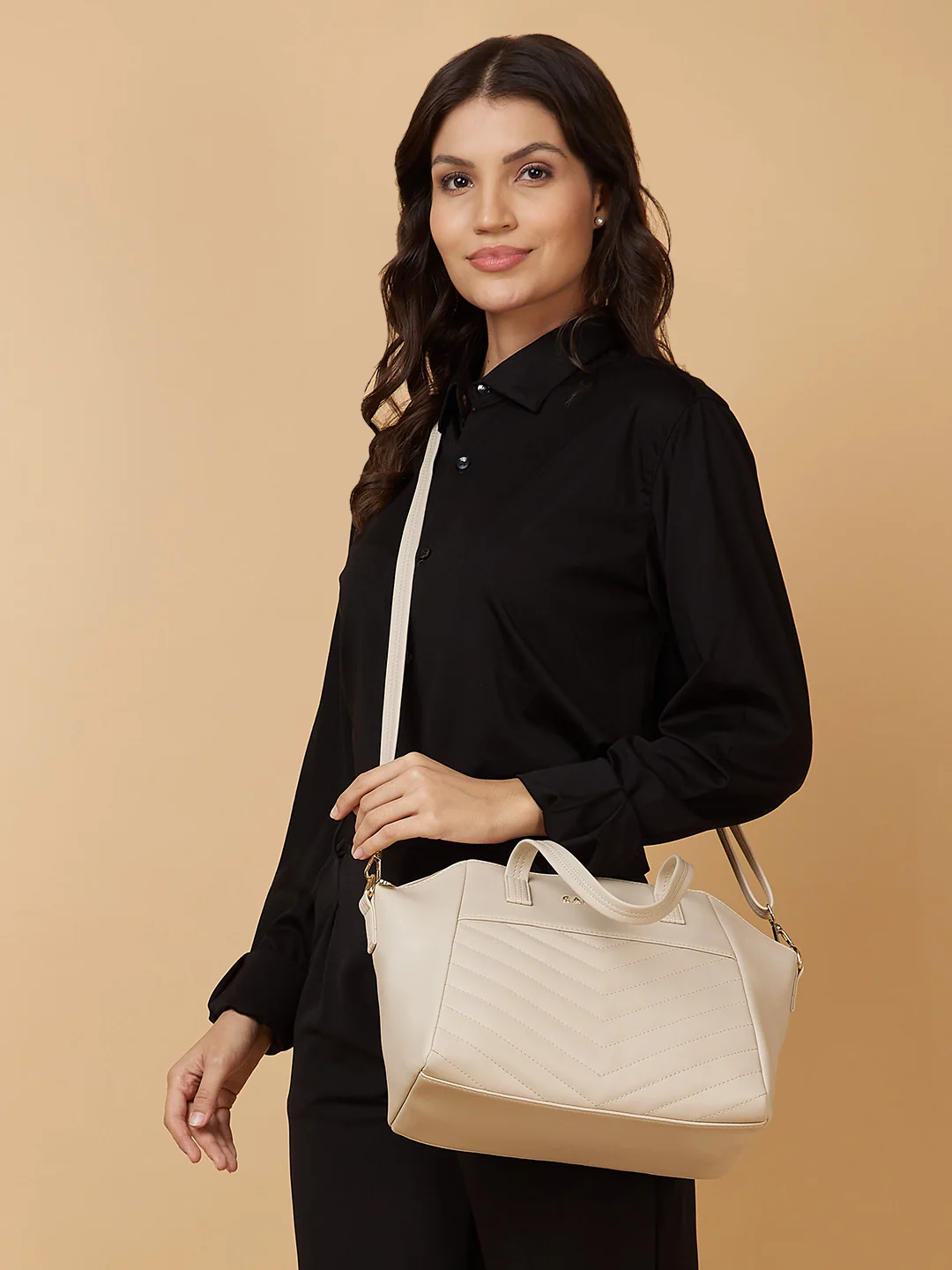 Caprese Lucya Medium Beige Satchel Bag Bag - Image 2
