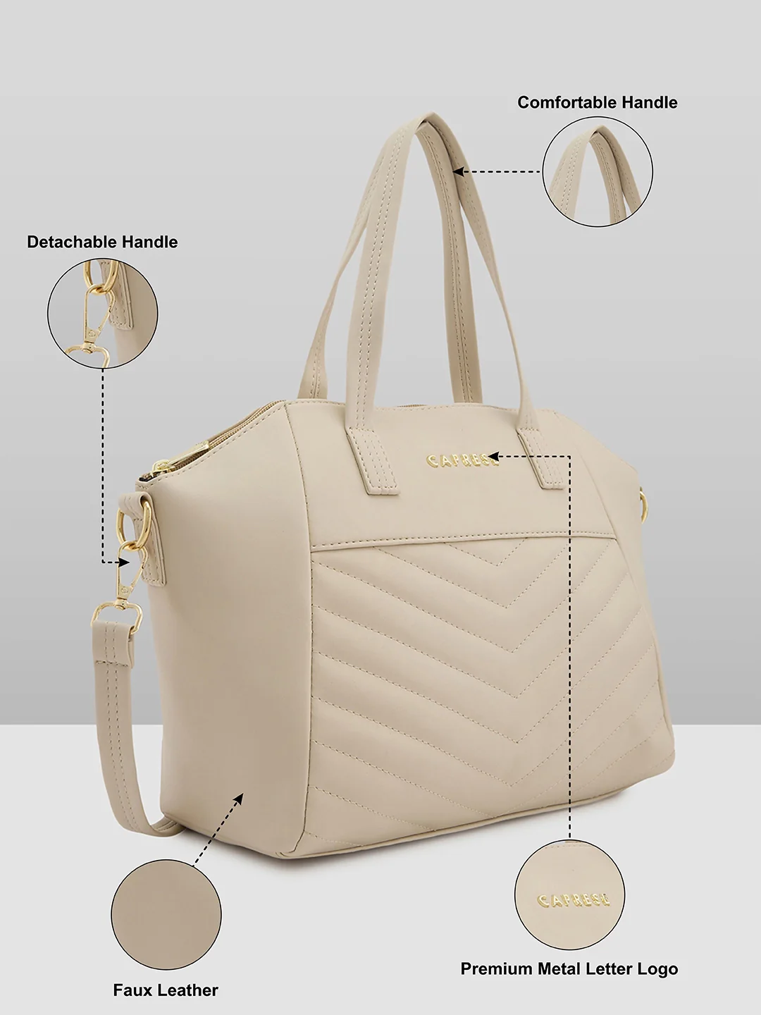 Caprese Lucya Medium Beige Satchel Bag Bag - Image 6