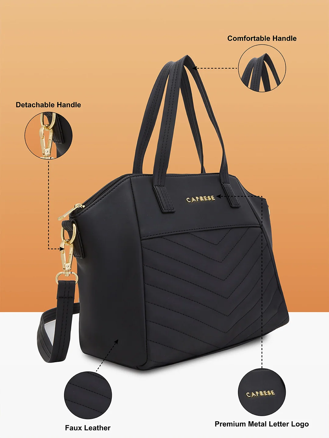 Caprese Lucya Medium Black Satchel Bag - Image 4