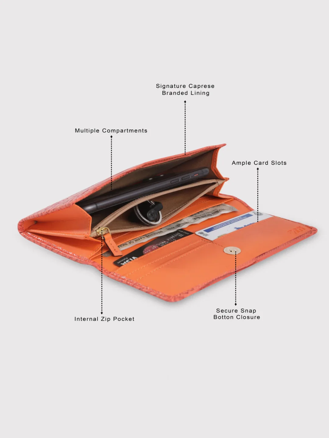 Caprese Luna Medium Orange Flap Wallet - Image 11