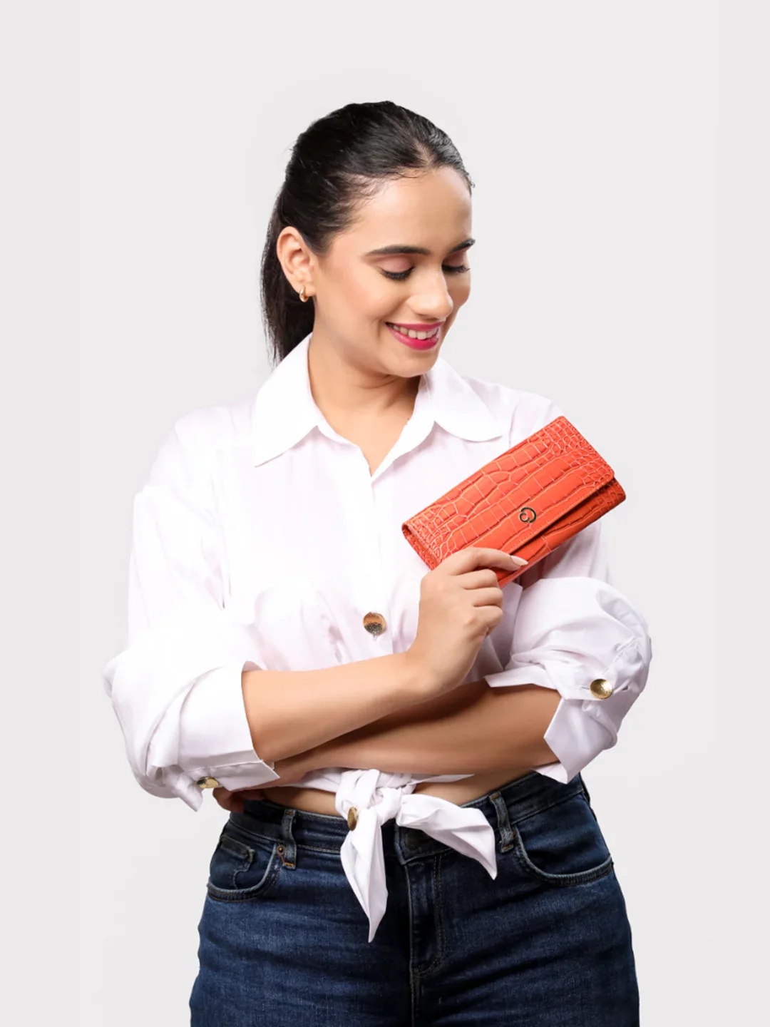 Caprese Luna Medium Orange Flap Wallet - Image 12