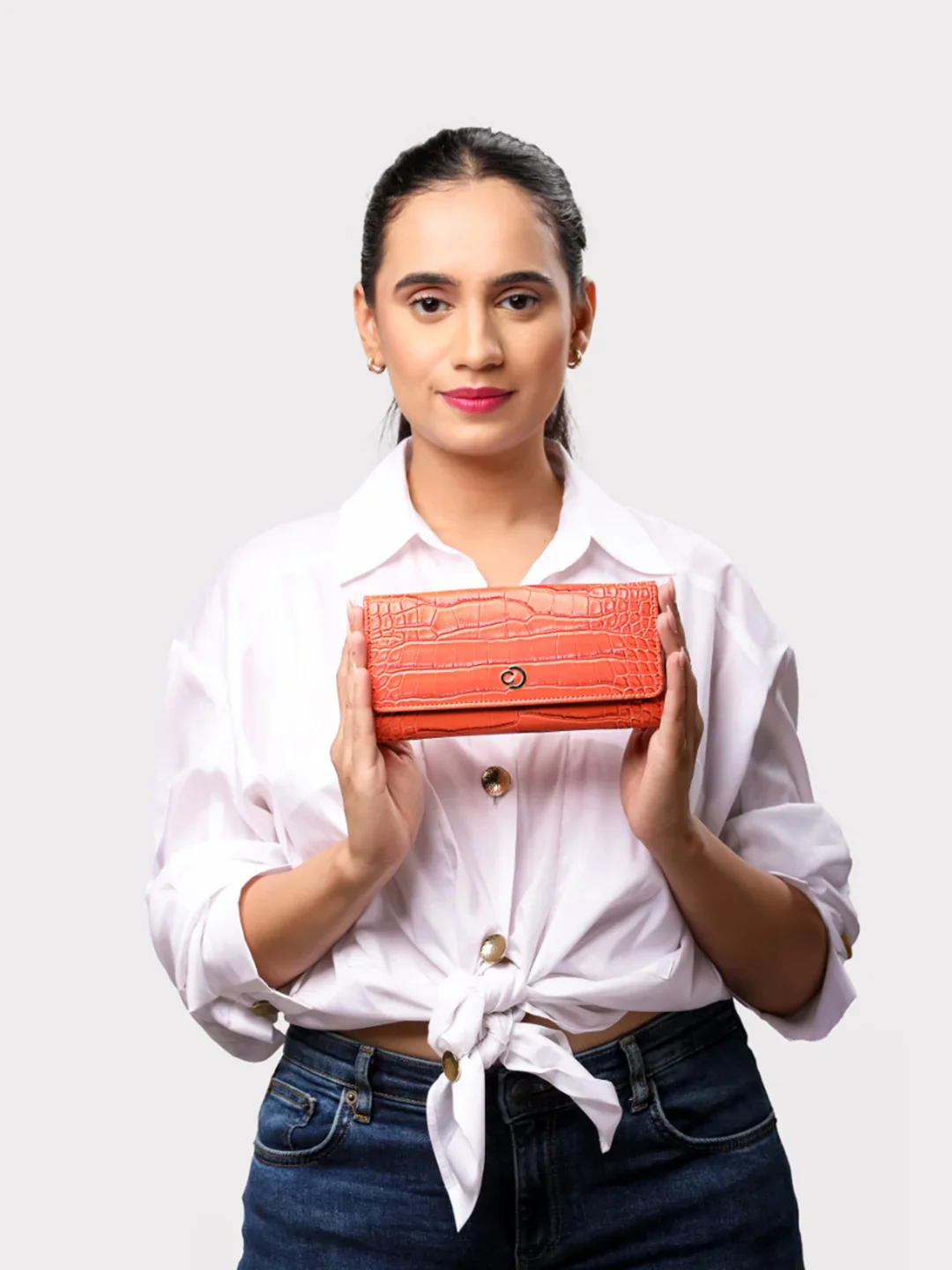 Caprese Luna Medium Orange Flap Wallet - Image 13