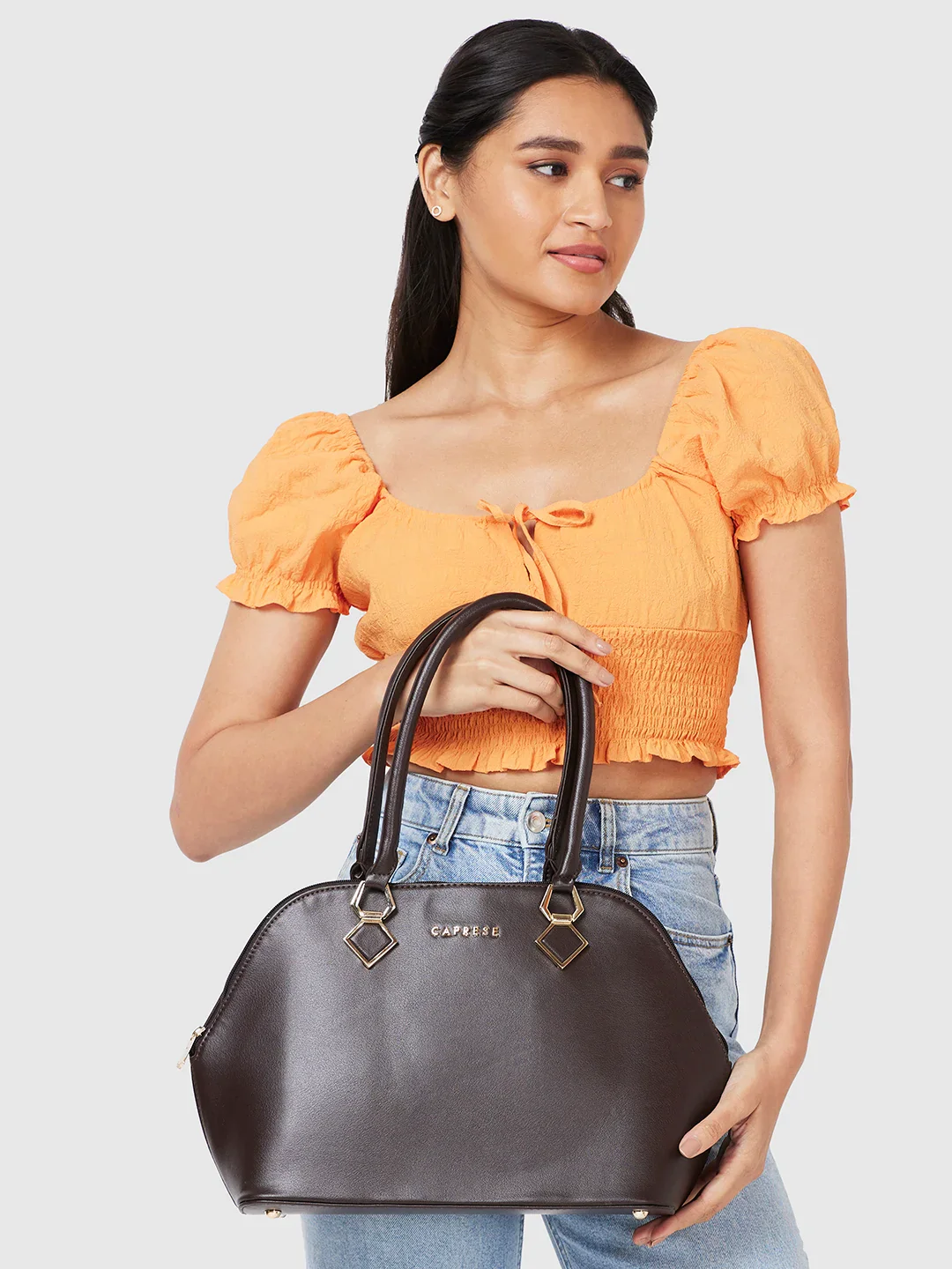 Caprese Lydia Large Dark Oak Satchel Bag - Image 12