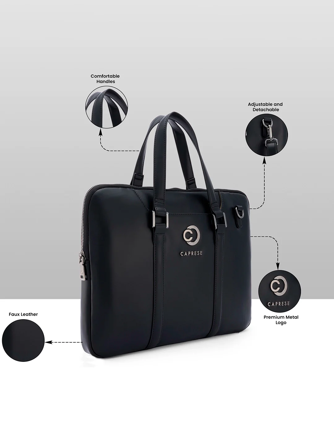 Caprese Malta Large Black Laptop Bag - Image 3