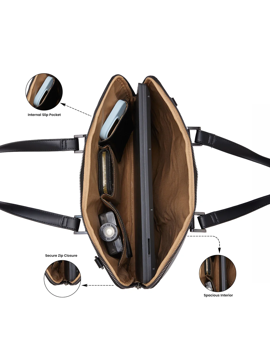 Caprese Malta Large Black Laptop Bag - Image 4