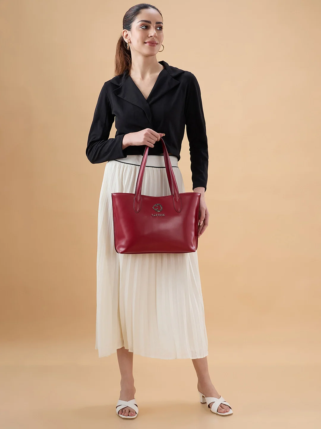 Caprese Malta Small Cherry Lacquer Satchel Bag - Image 9