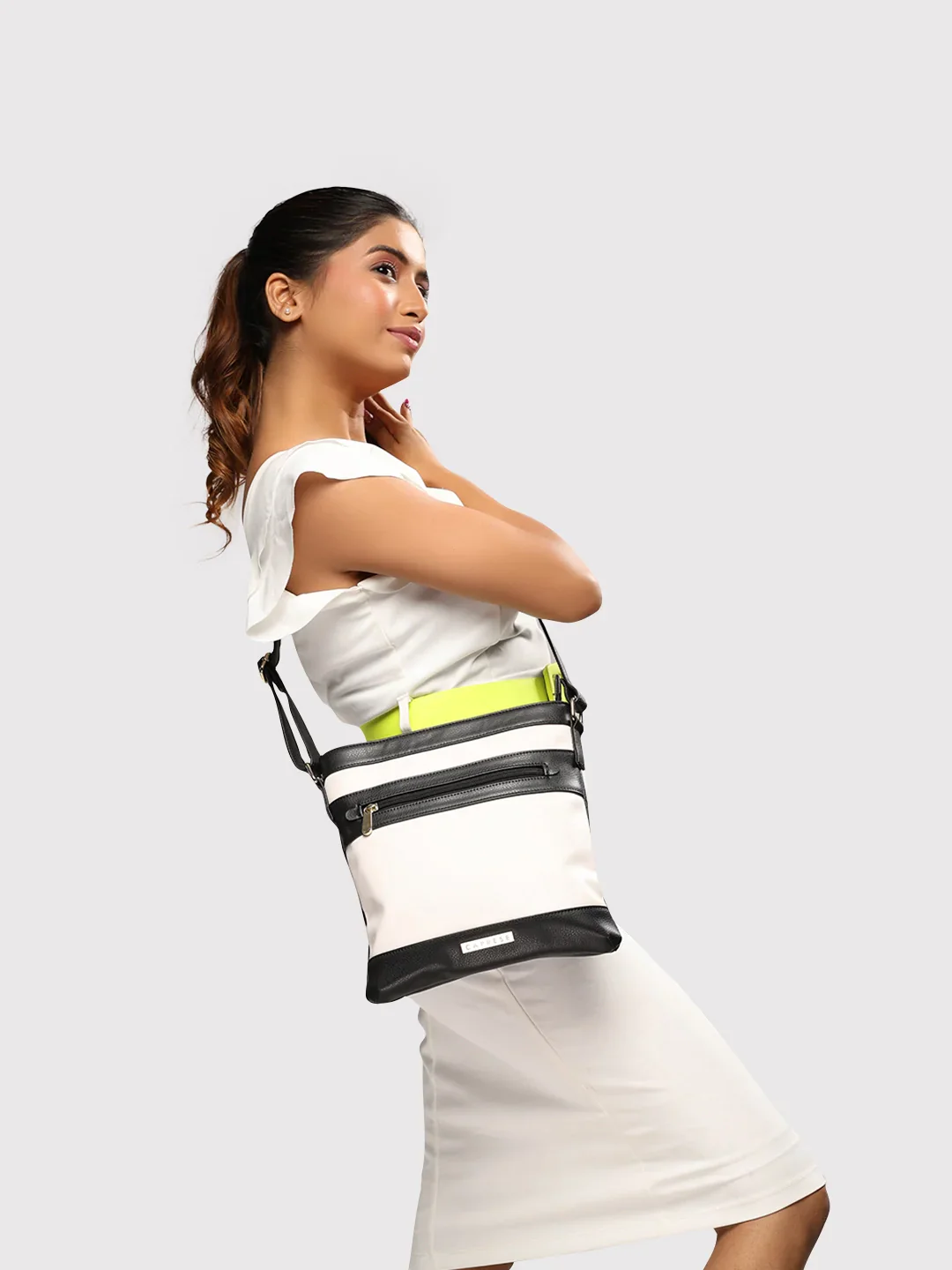 Caprese Marciano Medium Striped Black Sling Bag - Image 12