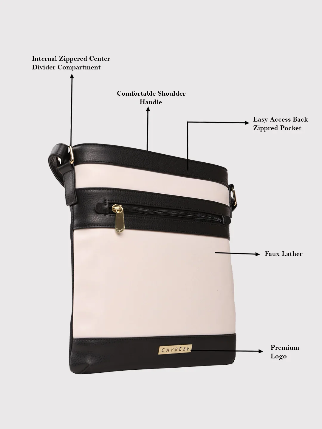 Caprese Marciano Medium Striped Black Sling Bag - Image 5