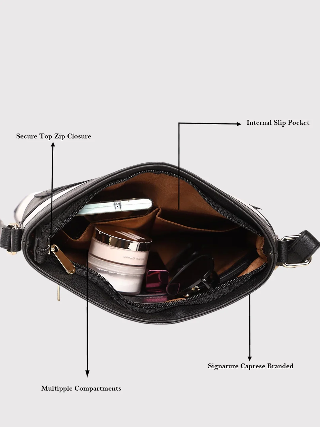 Caprese Marciano Medium Striped Black Sling Bag - Image 9