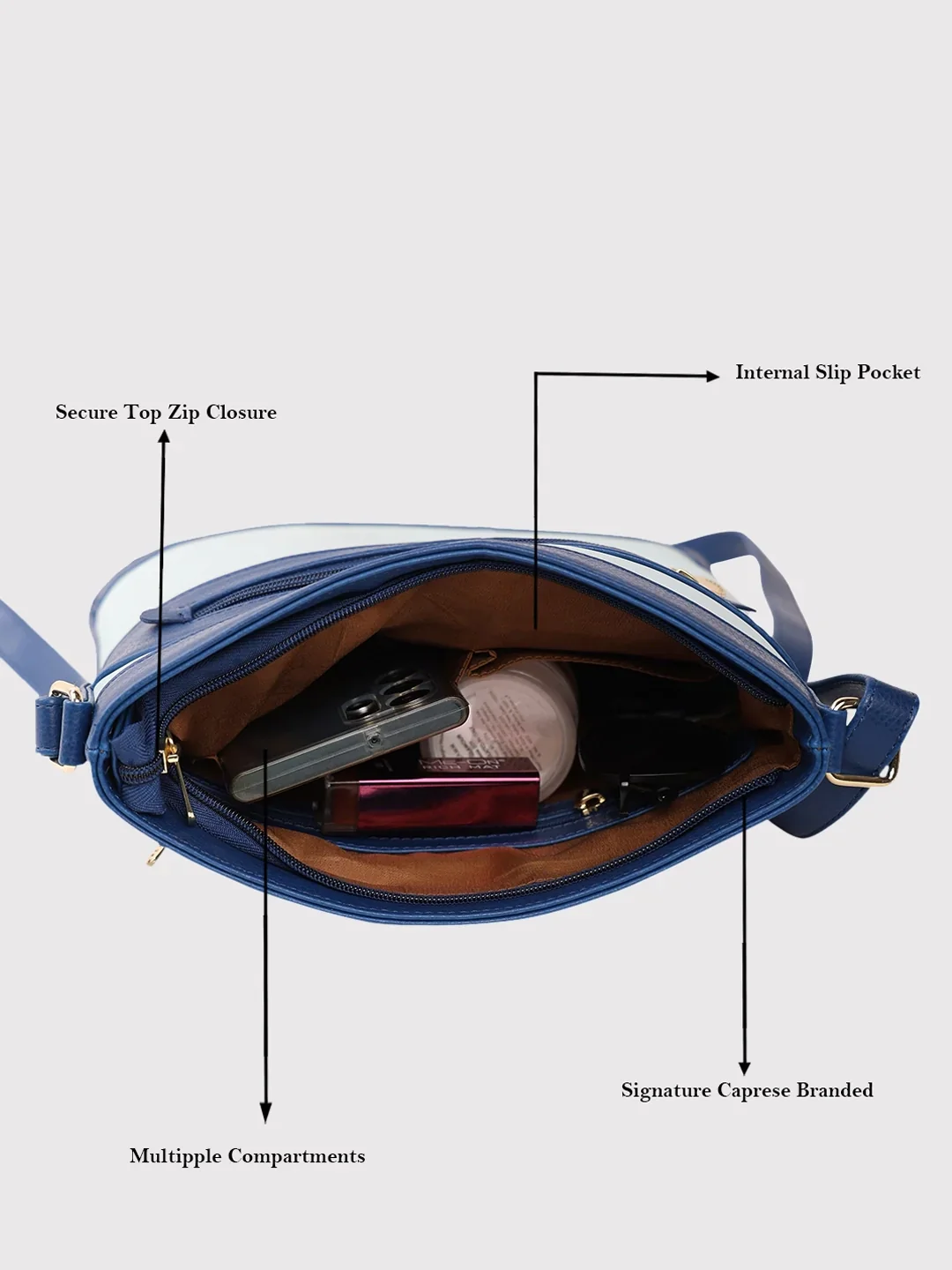 Caprese Marciano Medium Striped Navy Sling Bag - Image 9