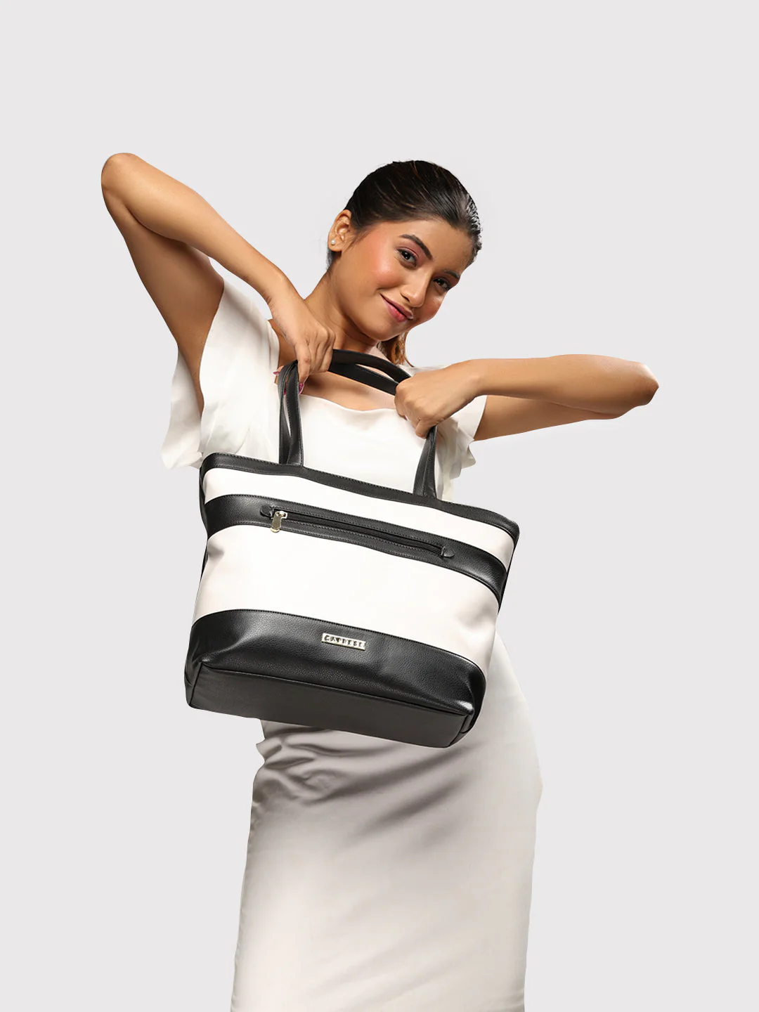 Caprese Marciano Medium Striped Black Tote Bag - Image 12