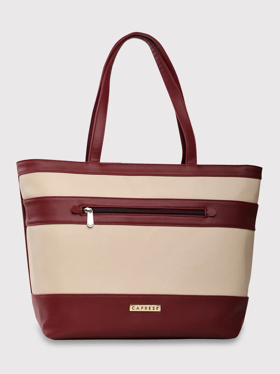 Caprese Marciano Medium Striped Maroon Tote Bag