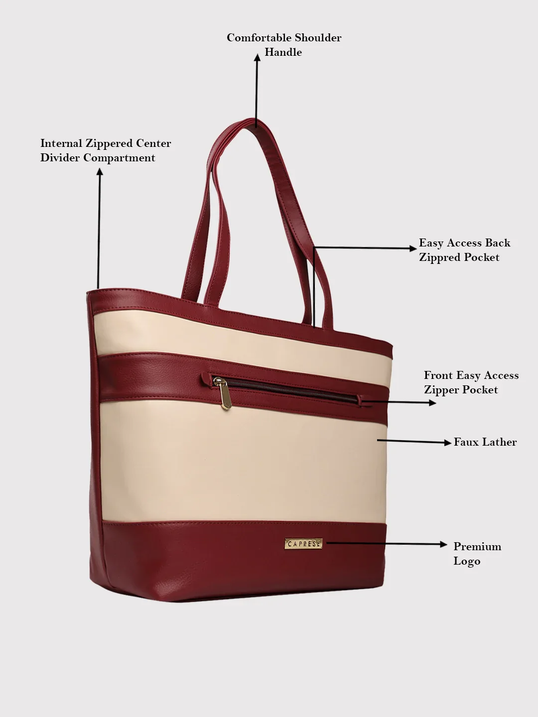 Caprese Marciano Medium Striped Maroon Tote Bag - Image 3