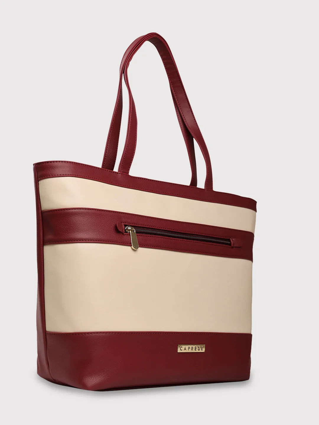 Caprese Marciano Medium Striped Maroon Tote Bag - Image 4