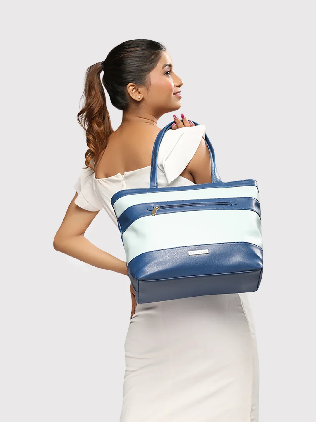 Caprese Marciano Medium Striped Navy Tote Bag - Image 12