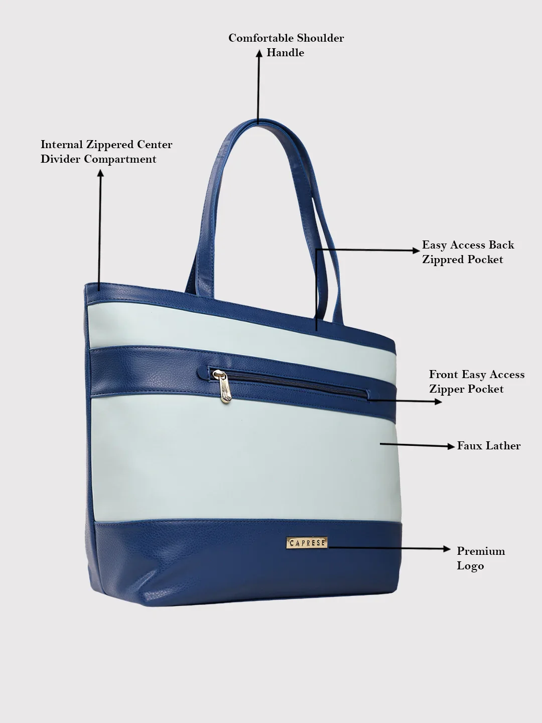 Caprese Marciano Medium Striped Navy Tote Bag - Image 3