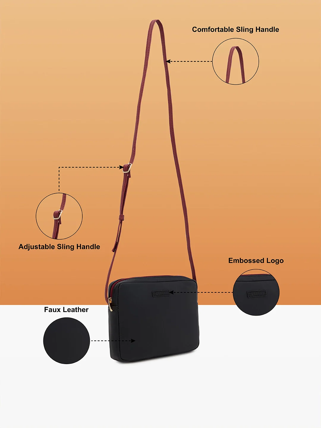 Caprese Maree Small Black Sling Bag - Image 6