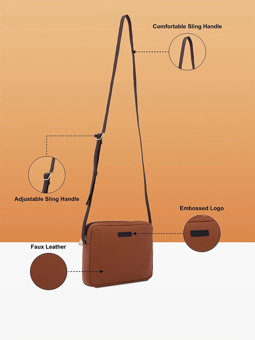 Caprese Maree Small Tan Sling Bag - Image 6