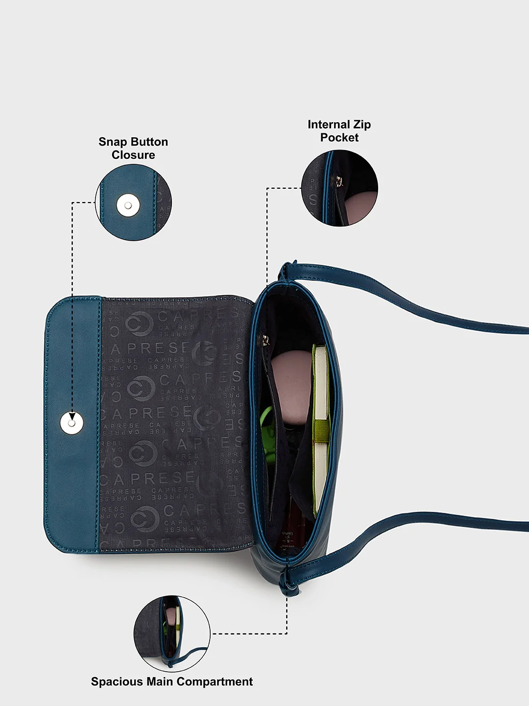 Caprese Margate Small Blue Sling Bag - Image 4