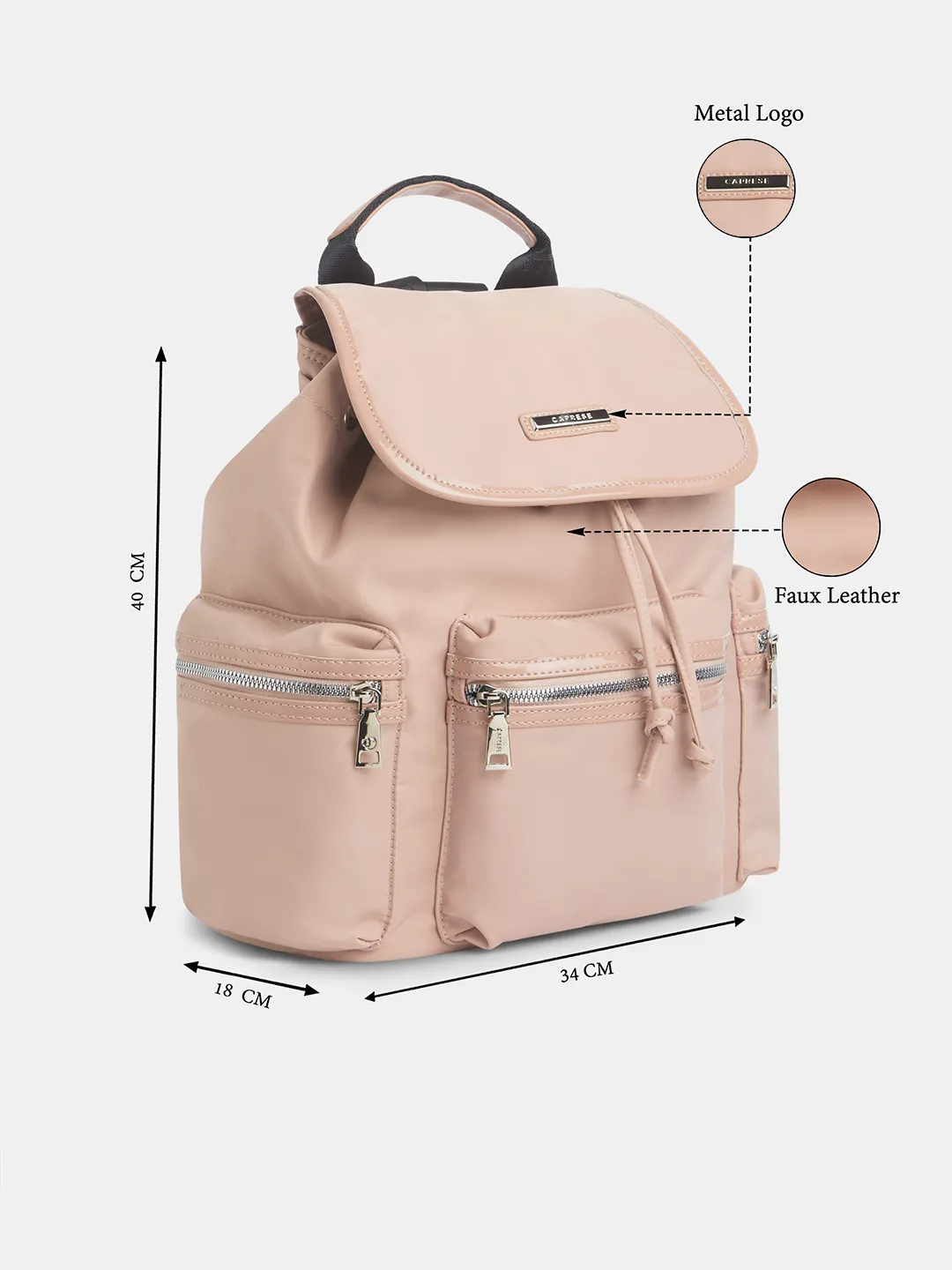 Caprese Mars Medium Powder Pink Laptop Backpack - Image 8