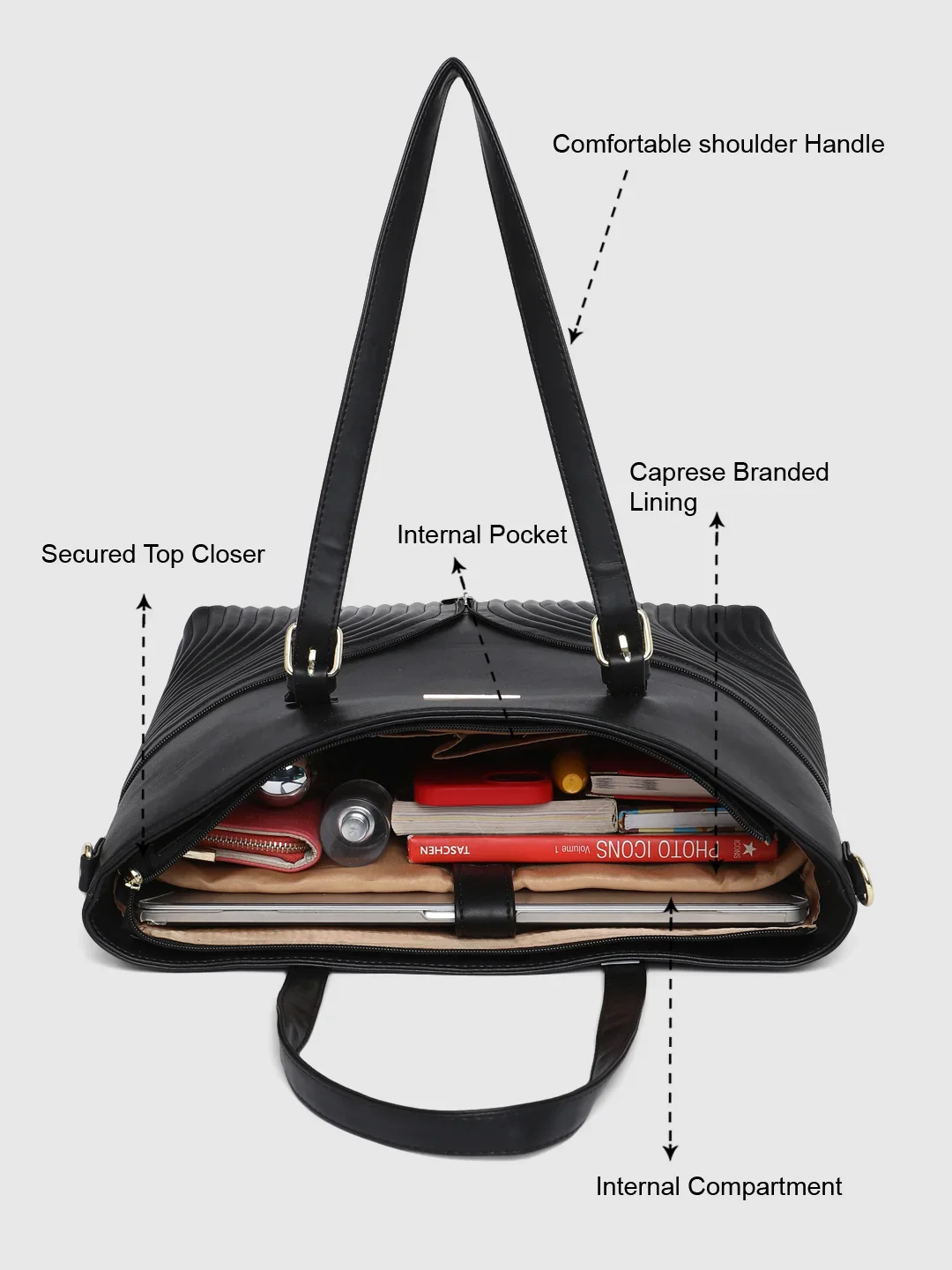 Caprese Marvel Large Black Laptop Tote Bag - Image 10