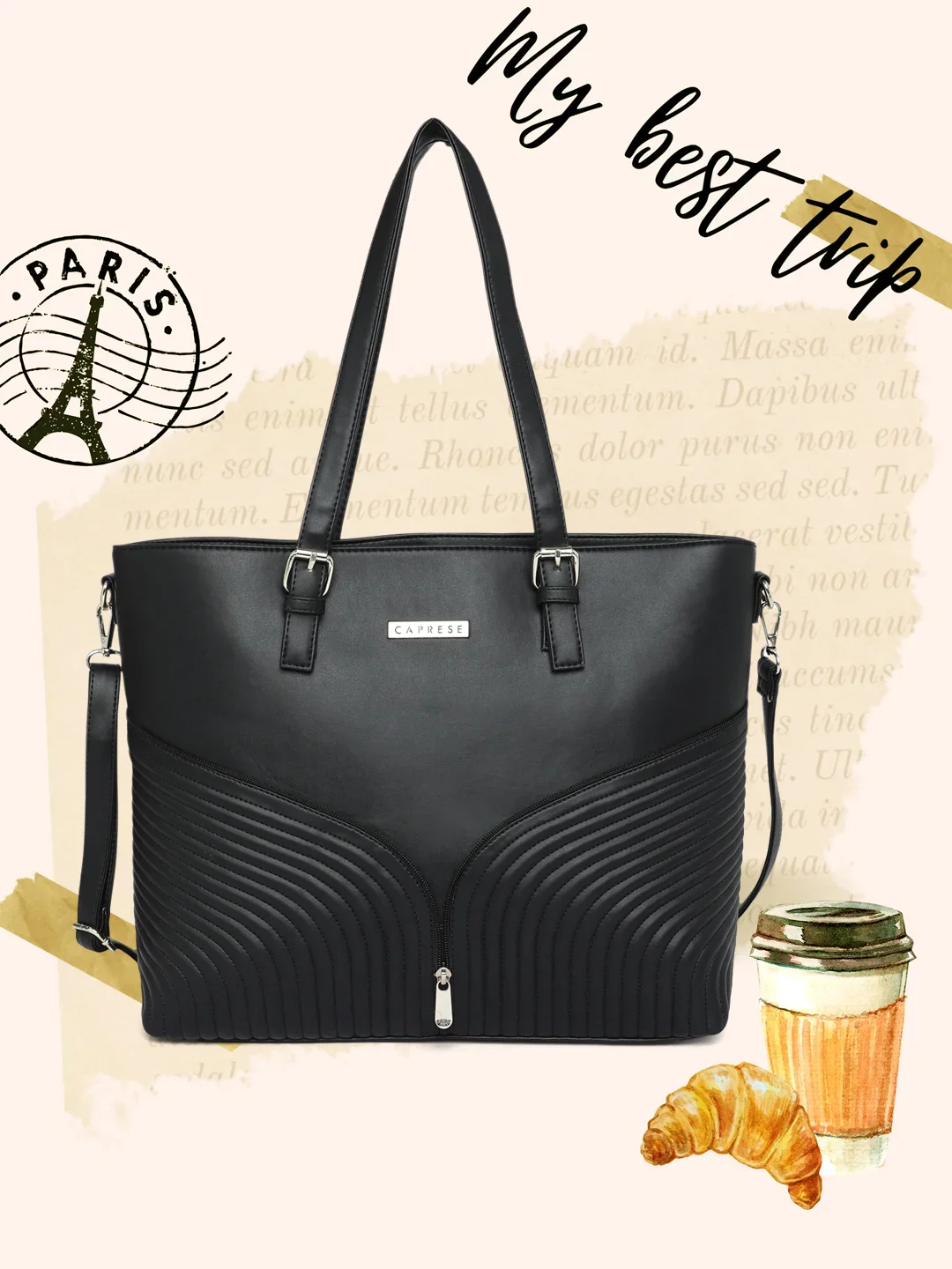 Caprese Marvel Large Black Laptop Tote Bag - Image 2