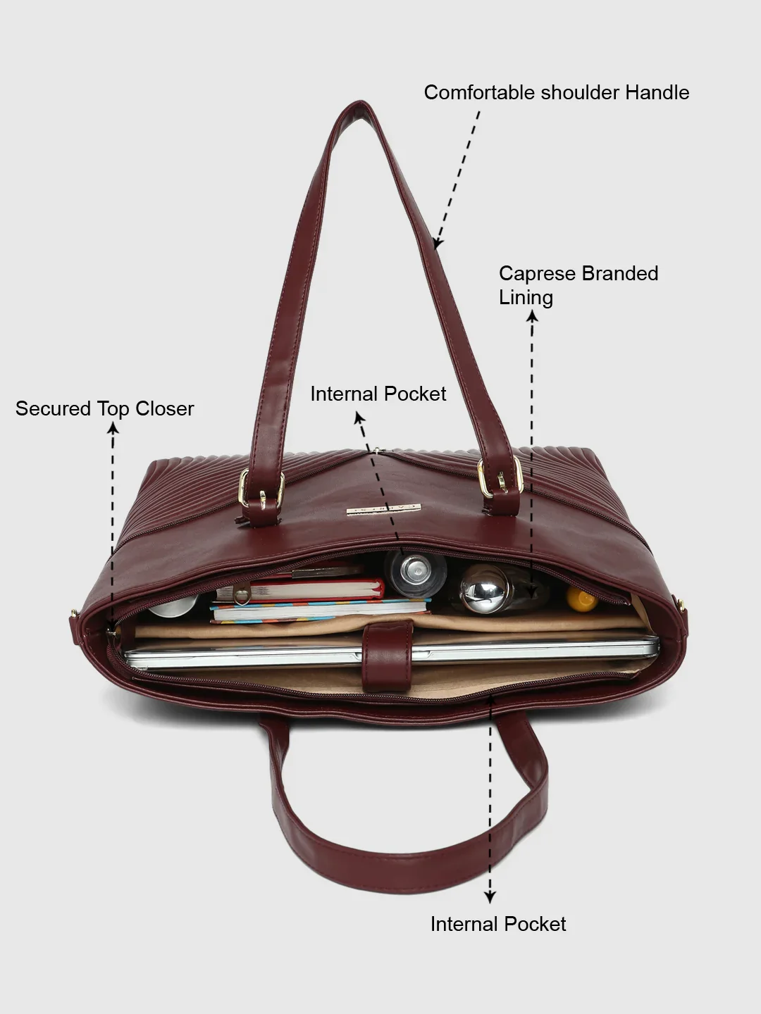 Caprese Marvel Large Bordeaux Laptop Tote - Image 10
