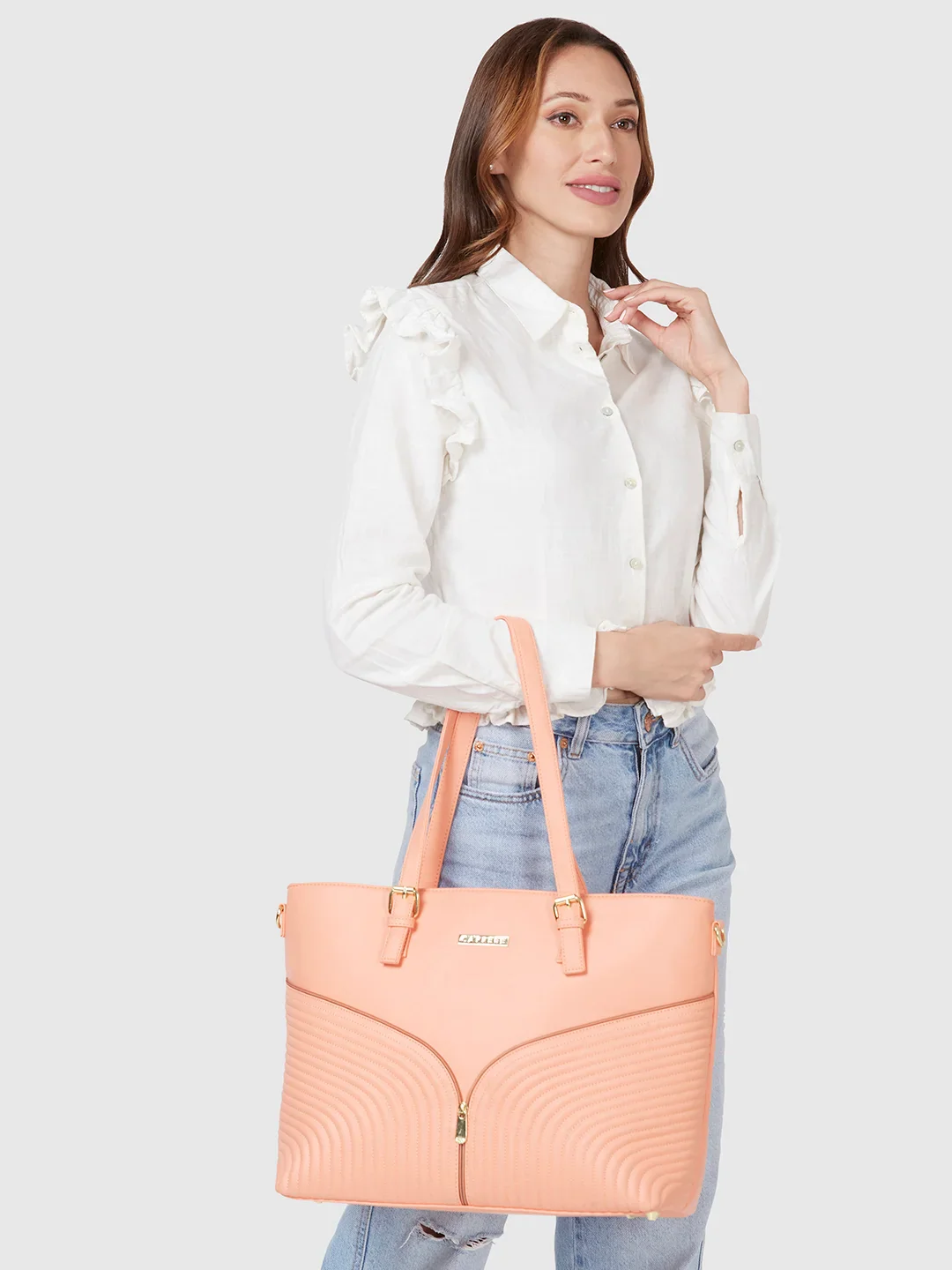 Caprese Marvel Large Coral Laptop Tote Bag - Image 2