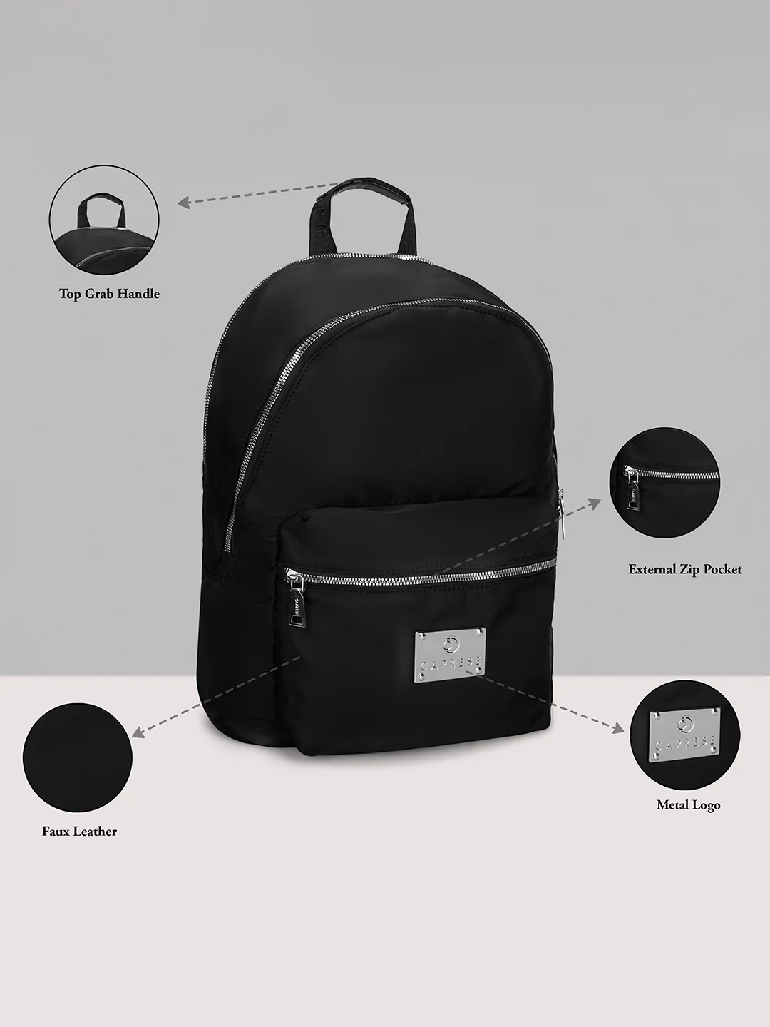 Caprese Mercury Medium Black Backpack - Image 13