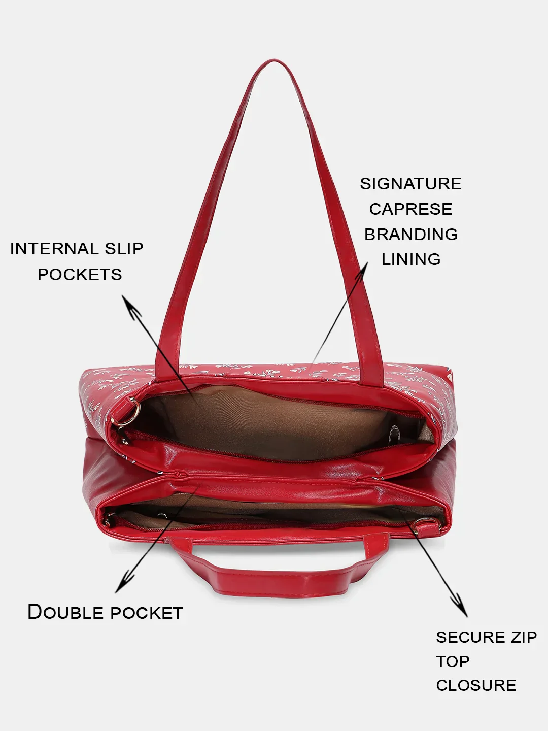 Caprese Merida Large Printed Red Satchel Bag - Image 12